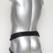 A silver mannequin torso featuring a SpareParts Deuce Double Penetration Strap-on Harness with a black belt accessory.