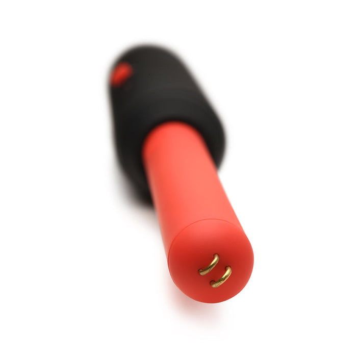 A close-up of the Spark Rod Electro Stimulation Zapping Wand in red and black, featuring two exposed metal prongs at the tip, isolated on a white background.