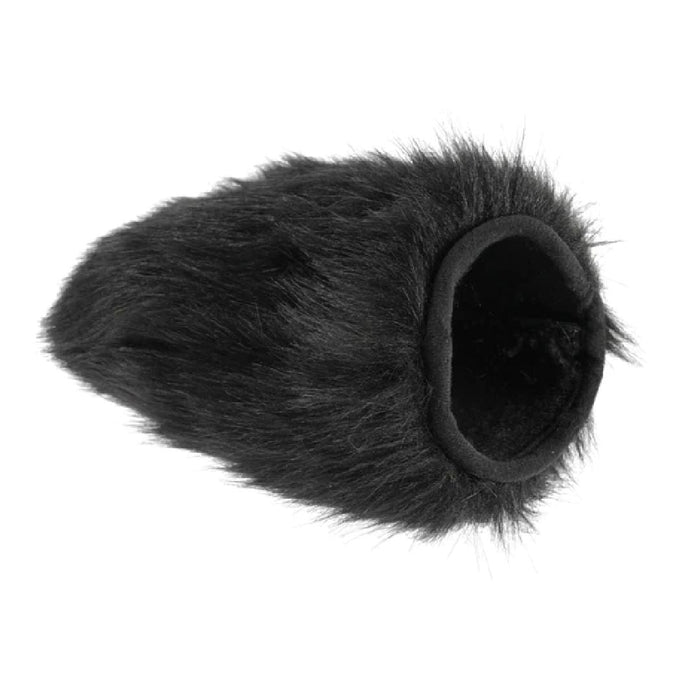A black faux fur Spiked and Furry Black Sensory Mitt displayed against a white background by Sportsheets.