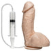 Squirting Realistic Cock 7.4 Inch Ejaculating Suction Cup Dildo  - Vanilla against a white background in profile showing the dildo and the tubing plus syringe