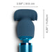 The Stroke Silicone Penis Play Wand Attachment is blue, measures 3.59 inches (9.13 cm) wide and 4.35 inches (11.05 cm) tall, and features a rounded, textured silicone head for enhanced sensation during use.