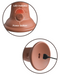 Two views of a caramel-colored King Cock Elite 6" Vibrating Silicone Dual Density Dildo, featuring a Phthalate-Free Body Safe silicone exterior, with a power button and LED indicator on the top, and an external USB magnetic charging cable.