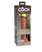 A Pipedream Products packaging of the King Cock Elite 6" Vibrating Silicone Dual Density Dildo - Caramel, featuring a six-inch vibrating dual-density silicone dildo, presented in a box with a clear plastic front showcasing the item. The packaging includes various product features such as