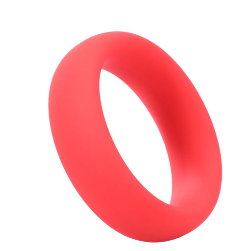 A vibrant red Tantus Super Soft 1.5 inch Cock Ring isolated on a white background.