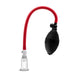 Here's the revised sentence using the provided product data:

The Blush Temptasia Beginner's Breast and Clitoral Pumping System features a black bulb, a red hose, and a clear plastic cup attachment. Ideal for cupping therapy or enhancing pleasure through nipple pumping, this hand-operated vacuum pump is shown isolated against a white background.
