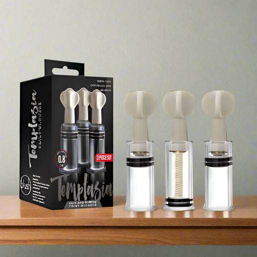 Temptasia Clit & Nipple Twist Suckers Set Of 3 Clear by Blush with the box