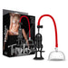 A Temptasia Intense Pussy Pump System package includes a red and black suction device with an adjustable clamp and a clear cup. Designed for clitoris enhancement, the box features an image of a woman in lingerie, along with product branding details and the 'Blush' logo.