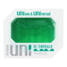 A rectangular, emerald-green Tenga Uni Emerald Textured Finger Sleeve in clear packaging, labeled "unisex & universal," with "01 | emerald" and the Tenga logo featuring a discreet masturbator design.