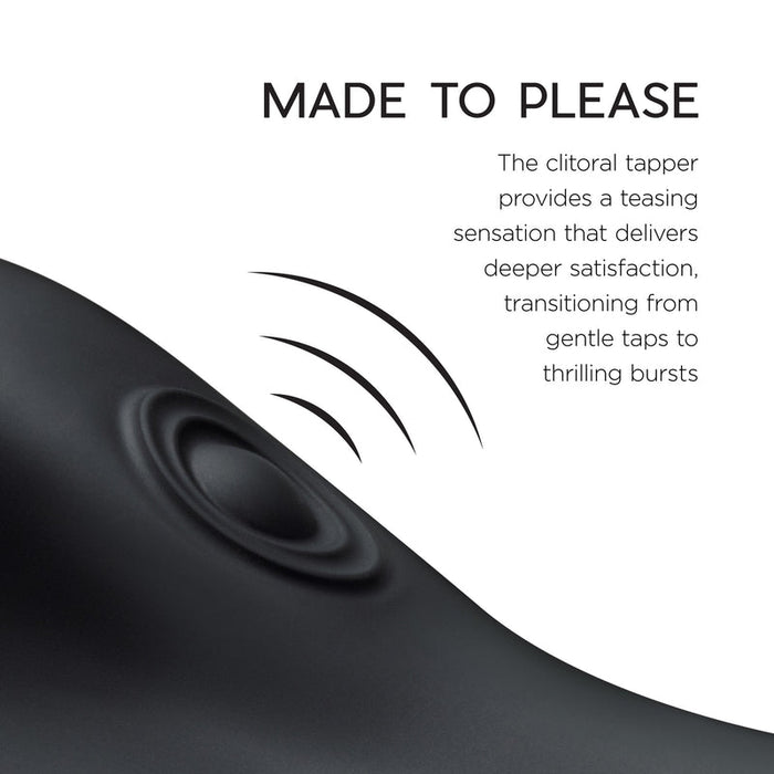 Close-up of the sleek black Cowgirl Rodeo Rumbler Grinding Sex Machine, featuring a circular textured area and motion lines, delivers hands-free clitoral stimulation—from gentle taps to thrilling bursts.