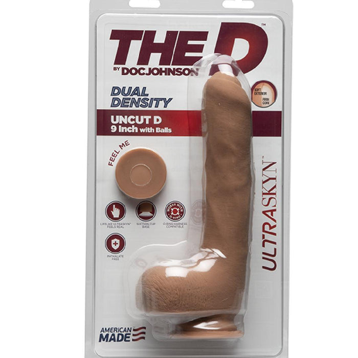 The D Uncut 9 Inch Ultraskyn Dildo with Balls - Caramel