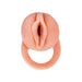 The Nasstoys "The Great Extender 2 in 1 7 Inch Penis Extender and Stroker - Vanilla" features a silicone replica of a realistic vaginal entrance attached to a ring. Viewed from above, the ring is designed to be held, providing a convenient handle for use. The product has a pale, skin-like color and boasts a smooth texture.