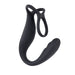 The Wrangler Vibrating Cock Ring and Butt Plug with Remote by Evolved Novelties is a black silicone sex toy featuring a loop for placement around the penis and an ergonomically designed curved section for prostate stimulation. Its smooth texture ensures comfort, and it's also waterproof to enhance your experience.