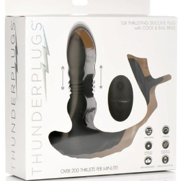 Thunder Plugs Thrusting Silicone Anal Vibrator w/ Cock & Ball Strap product box 