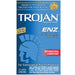 A blue box of Paradise Marketing Trojan Condom Enz With Spermicidal Lubricant 12 Pack, labeled "ENZ" and featuring a helmeted Trojan warrior logo. The packaging indicates it contains 12 latex condoms with Nonoxynol-9 spermicide, designed with a reservoir tip for contraception and HIV prevention plus STI protection.