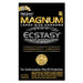 A box of Paradise Marketing Trojan Ecstasy Magnum Condoms With Ultrasmooth Lubricant featuring black and gold packaging is displayed, highlighting its large size and UltraSmooth lubricant. The box indicates it contains 10 premium latex condoms.