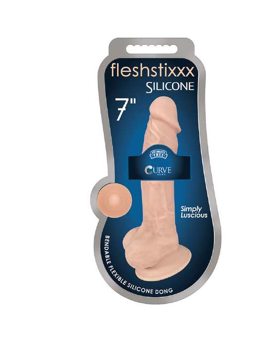 Fleshstixxx 7 Inch Bendable Silicone Dildo with Balls - Vanilla