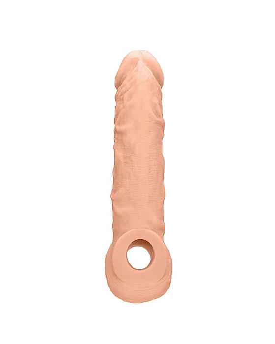 Realrock 8 Inch Penis Extender Sleeve with Ball Strap - Vanilla