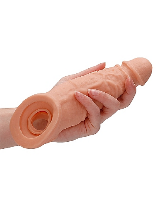 Realrock 9 Inch Penis Extender Sleeve with Ball Strap - Vanilla