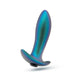 Introducing the Blush Voyager Smooth Vibrating Butt Plug & Prostate Massager, featuring a sleek and smooth metallic gradient design with stunning blue, green, and purple tones. This exquisite massager is equipped with vibrating capabilities for enhanced enjoyment and comes with a black base for easy control. Photographed against a plain white background.