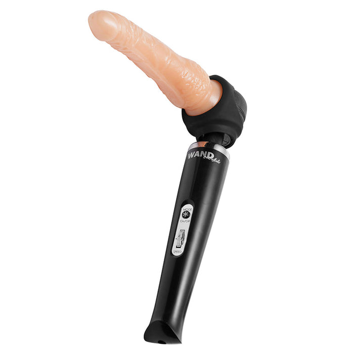 The Wand Essentials Silicone Strap Cap Wand Harness For Dildos lets you attach your favorite dildo to a massage wand for hands-free pleasure, with secure control and compatibility with most standard-size wands.