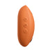 The We-Vibe Temp Lay On Vibrator with Hot and Cold Functions is an orange, oval-shaped device featuring three vertically aligned buttons with unique symbols. It has a smooth, slightly curved surface for temperature play.