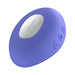 A purple, oval-shaped We-Vibe Temp Lay On Vibrator with silver accent and three side buttons, featuring hot and cold functions. Set against a plain white background.