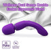 A purple, dual-ended ergonomic massage wand is displayed on a white fabric background. The text "Wellness Dual Sense Double Ended Ergonomic Waterproof Wand" by Blush and logos for "Puria Revolutionary Silicone" and "Ultrasilk Smooth" are visible. Ideal as a clitoral massager or G-spot wand.