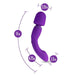 Image showing a purple Wellness Dual Sense Double Ended Ergonomic Waterproof Wand by Blush with measurements. The 11-inch long g-spot vibrator features a head diameter of 2.25 inches and a curved end with a diameter of 1.5 inches and length of 4.75 inches. This waterproof sex toy boasts a rounded tip and an ergonomic design.
