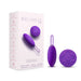 A purple vibrating egg labeled "Wellness Imara Wearable Vibrating Egg with Remote - Purple" by Blush is displayed alongside its wireless remote control. The product packaging showcases identical items and highlights features such as 10 vibration modes, a silicone body, and a waterproof, USB-rechargeable design.