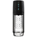 The Whirlwind Pro Rotating, Sucking, Automatic Stroker by Blush is a sleek and transparent cylindrical device in black, adorned with multiple small vertical holes. Its top section includes a power button illuminated with blue icons and delivers intense suction power.
