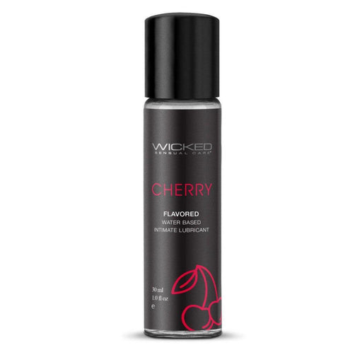Wicked Aqua Mini Cherry Flavored Water Based Lubricant 1 oz black bottle red writing 