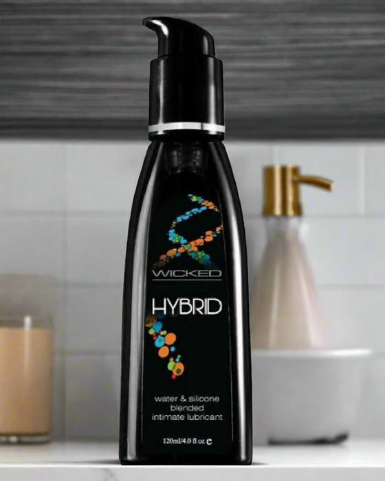 Wicked Hybrid Silicone and Water Based Fragrance Free Personal Lubricant 4oz black bottle 