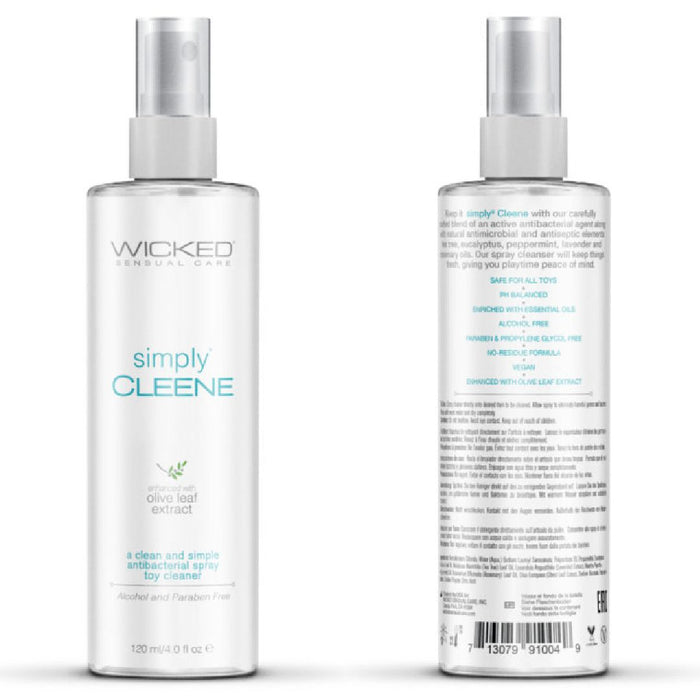 Wicked Simply Cleene Antibacterial Toy Cleaner 4 oz Spray front and back of bottle 