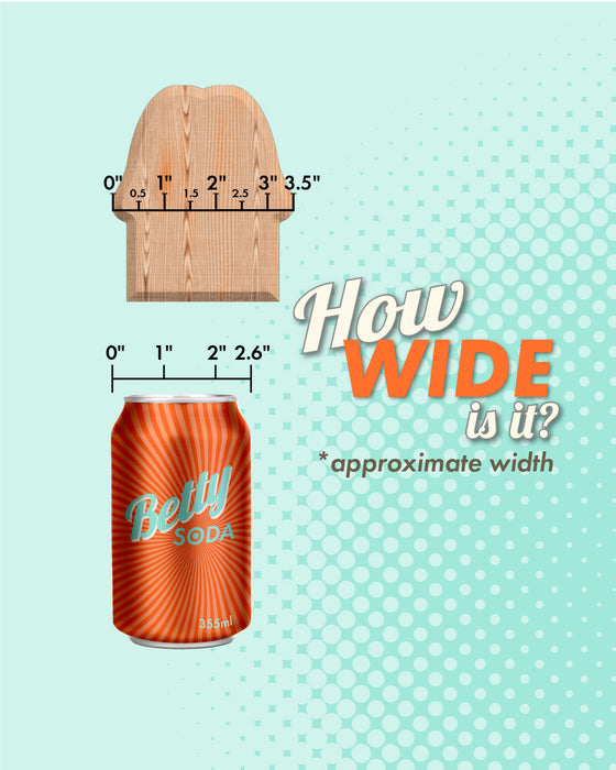 An infographic comparing the widths of a Monstropus Tentacled Monster 8.5 Inch silicone dildo by XR Brands and a can of "betty soda" with a playful font emphasizing the question "how wide is it?" and a note indicating the measurements are approximate.
