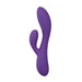 The Fever Dream Beginner G-Spot Rabbit Vibrator is a purple silicone toy with a curved main shaft and a smaller extension for ergonomic G-spot stimulation, beginner-friendly and designed for dual pleasure, shown against a plain white background.
