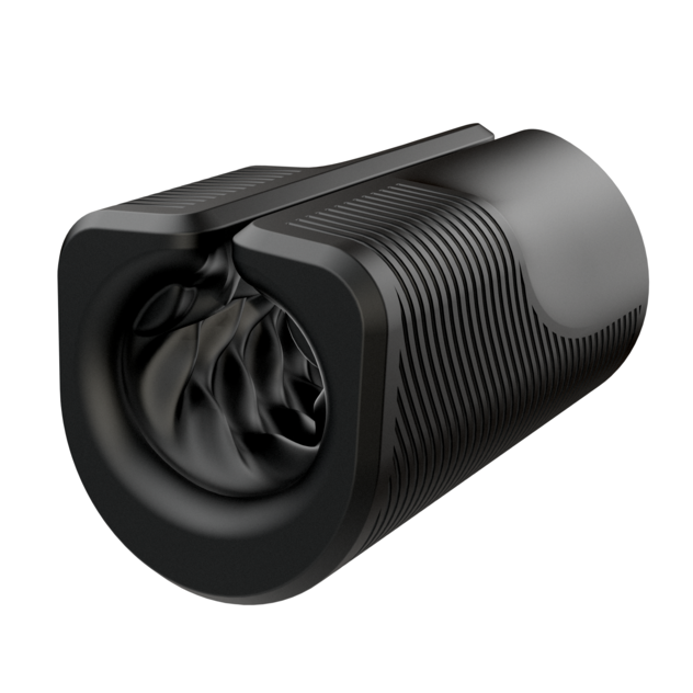 The Arcwave Zing Adjustable Vibrating Silicone Masturbator—a black, cylindrical stroker with a grooved exterior and soft, flexible inner lining—appears against a white background.