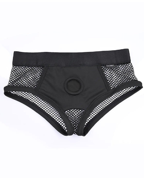 Fit Fishnet Back Boxer Brief Strap-on Harness front facing camera