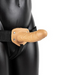 Realrock Vibrating 6 Inch Hollow Dildo & Strap-on Harness - Caramel on a mannequin on a white background