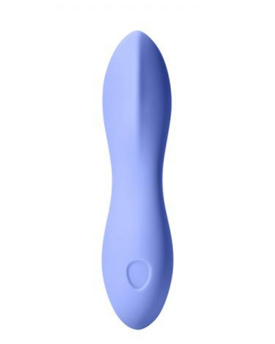 Dame Dip Beginner's  Internal & External Silicone Vibrator - Periwinkle facing forward on a white background alone