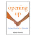 Two hands clasped together against a white background, symbolizing connection and unity, on the cover of 'Opening Up' by Tristan Taormino, a guide to creating and sustaining polyamory and published by Cleis Press.