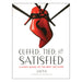 A book cover featuring a glossy red high-heeled shoe with a black ribbon tied in a bow around it, symbolizing themes of BDSM and sexual empowerment, as suggested by the title "Cuffed, Tied, and Satisfied" by Penguin.