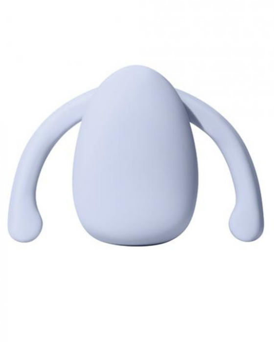 Dame Eva Hands-Free Silicone Clitoral Vibrator - Ice Blue on a white background facing forward