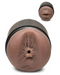 Mistress Mini Double Stroker Ass & Mouth - Chocolate showing both ends of masturbator on a white background
