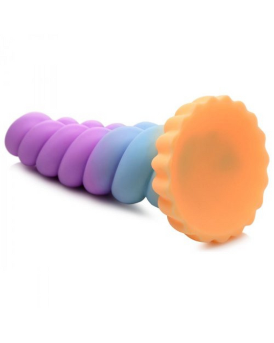 Mystique Thick 8 Inch Silicone Unicorn Dildo showing bottom suction cup
