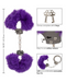 Ultra Fluffy Furry Cuffs - Purple with measuresments on the left side and features on the right side