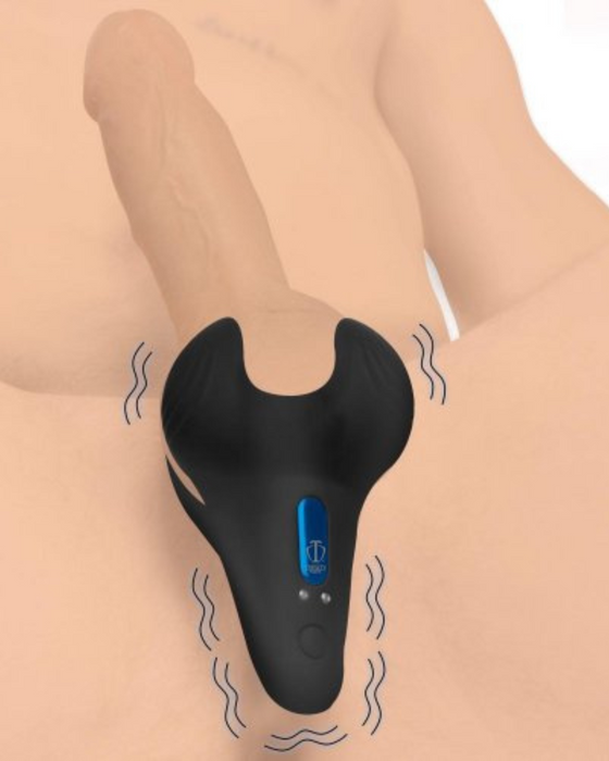 Silicone Cock & Ball Ring w/ Taint Stim & Remote Control diagram on how to use it