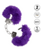Ultra Fluffy Furry Cuffs - Purple locked and unlocked on a white background with additional features on the right side