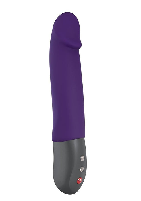 Fun Factory Stronic Real Realistic Pulsator Thrusting Dildo - Violet side view on a white background showing the pronounced head