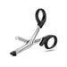 A pair of Temptasia Safety Scissors for Bondage Tape with black handles, lying open on a white background by Blush.