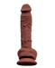 Betty's Blaster 8 Inch Vibrating Squirting Silicone Dildo - Chocolate front view against a white background